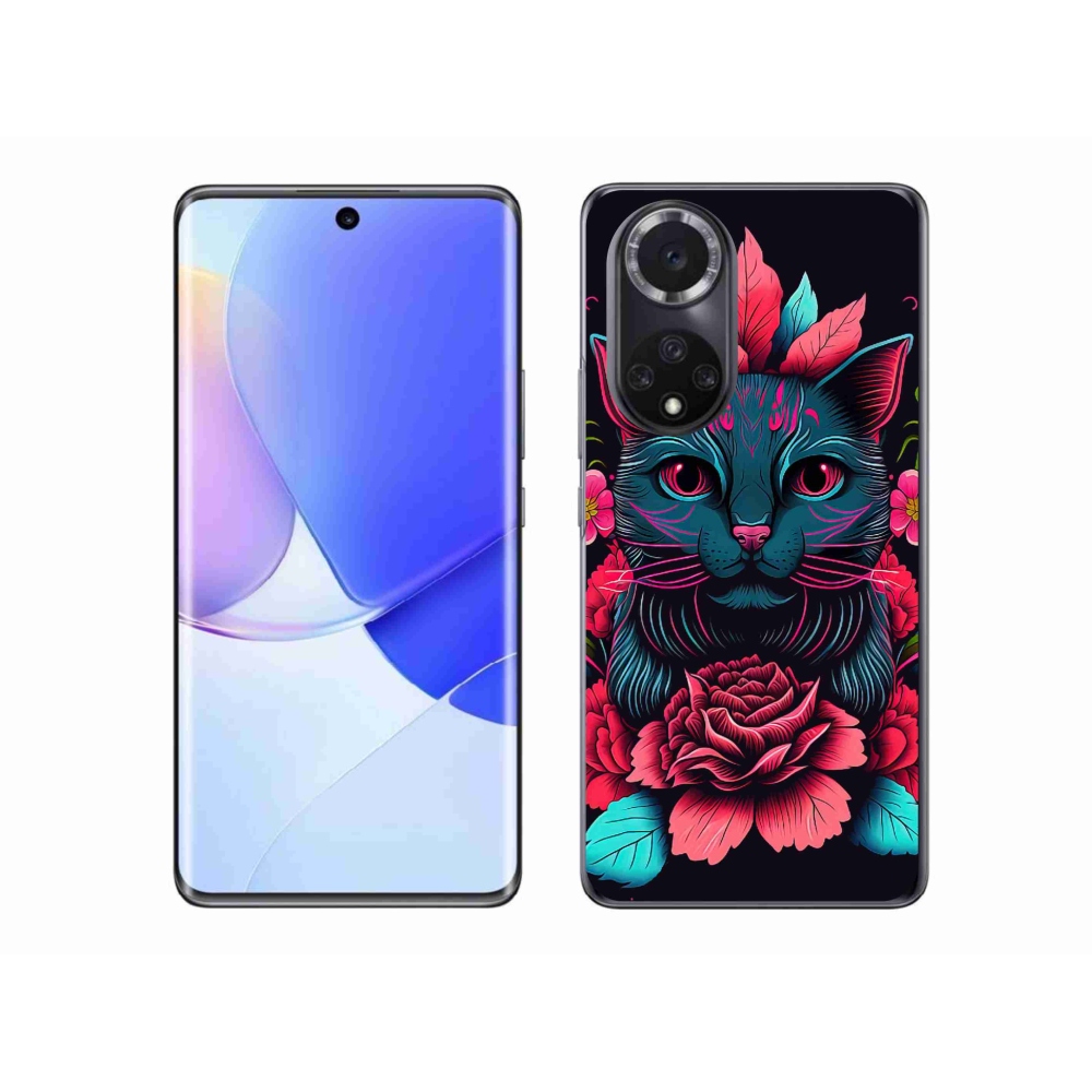 Zselés borító mmCase a Honor 50-hez - virágok és macska