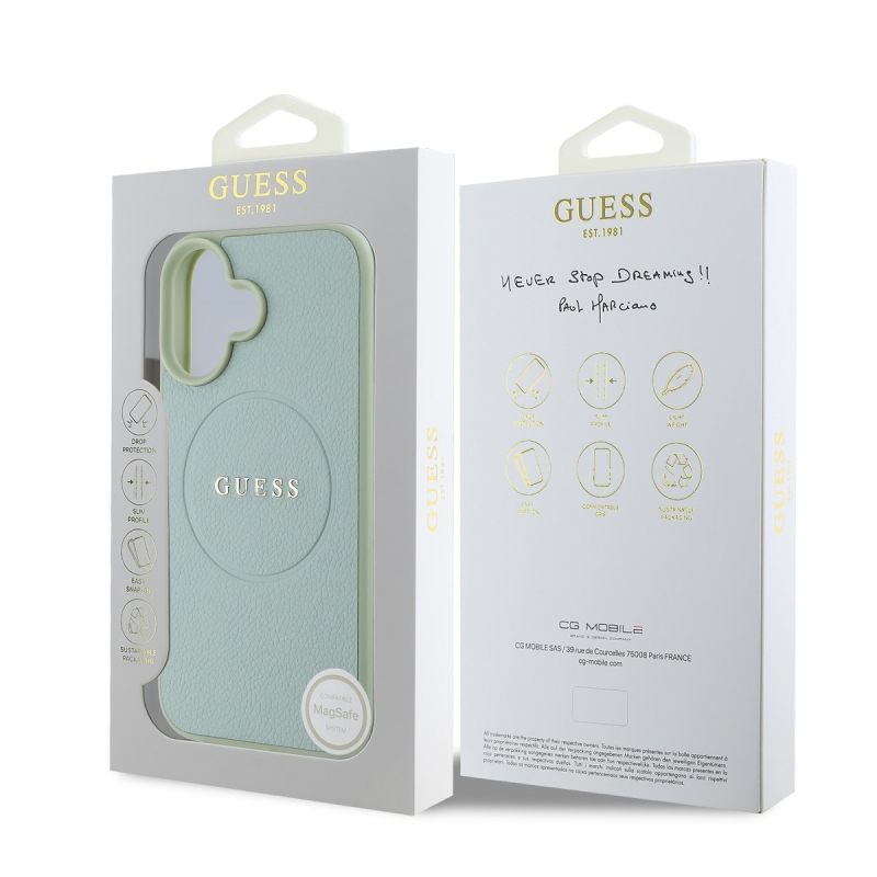 Guess PU szemcsés klasszikus logóval ellátott MagSafe hátlap iPhone 16-hoz Zöld