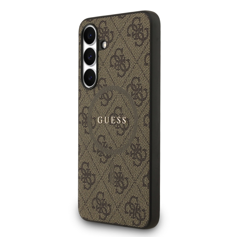 Guess PU bőr 4G színes gyűrűs MagSafe hátlap Samsung Galaxy S25 FE barna barna