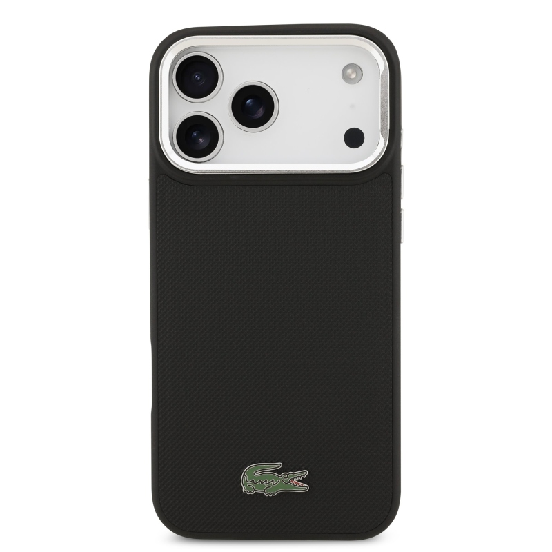 Lacoste Iconic Petit Pique kameraállvány MagSafe hátlapi borító iPhone 17 Pro Max-hoz Fekete