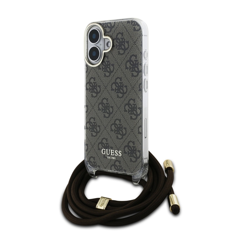 Guess IML 4G nyomtatott keresztpántos hátlap iPhone 16-hoz Barna