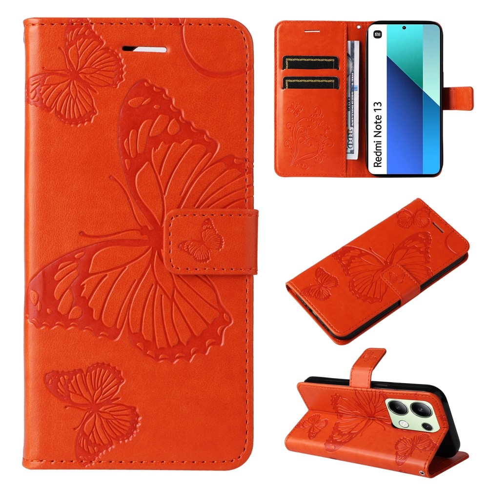 Nagy pillangó könyv tok a Xiaomi Redmi Note 13-hoz - narancssárga