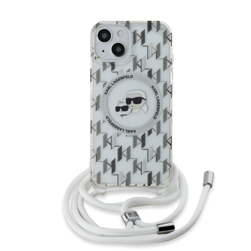 Karl Lagerfeld IML Monogram Kereszttest K&CH Heads MagSafe hátlap iPhone 15-hez Átlátszó