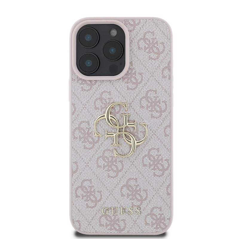 Guess PU 4G fém logós hátlap iPhone 16 Pro Max rózsaszínhez
