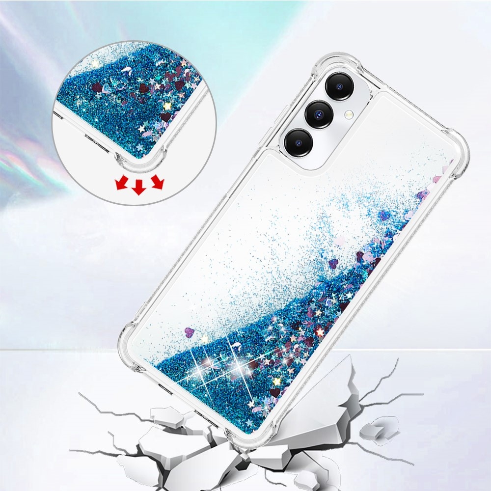 Glitter zselés homokóra hüvely Samsung Galaxy A05s készülékhez - kék/szívek