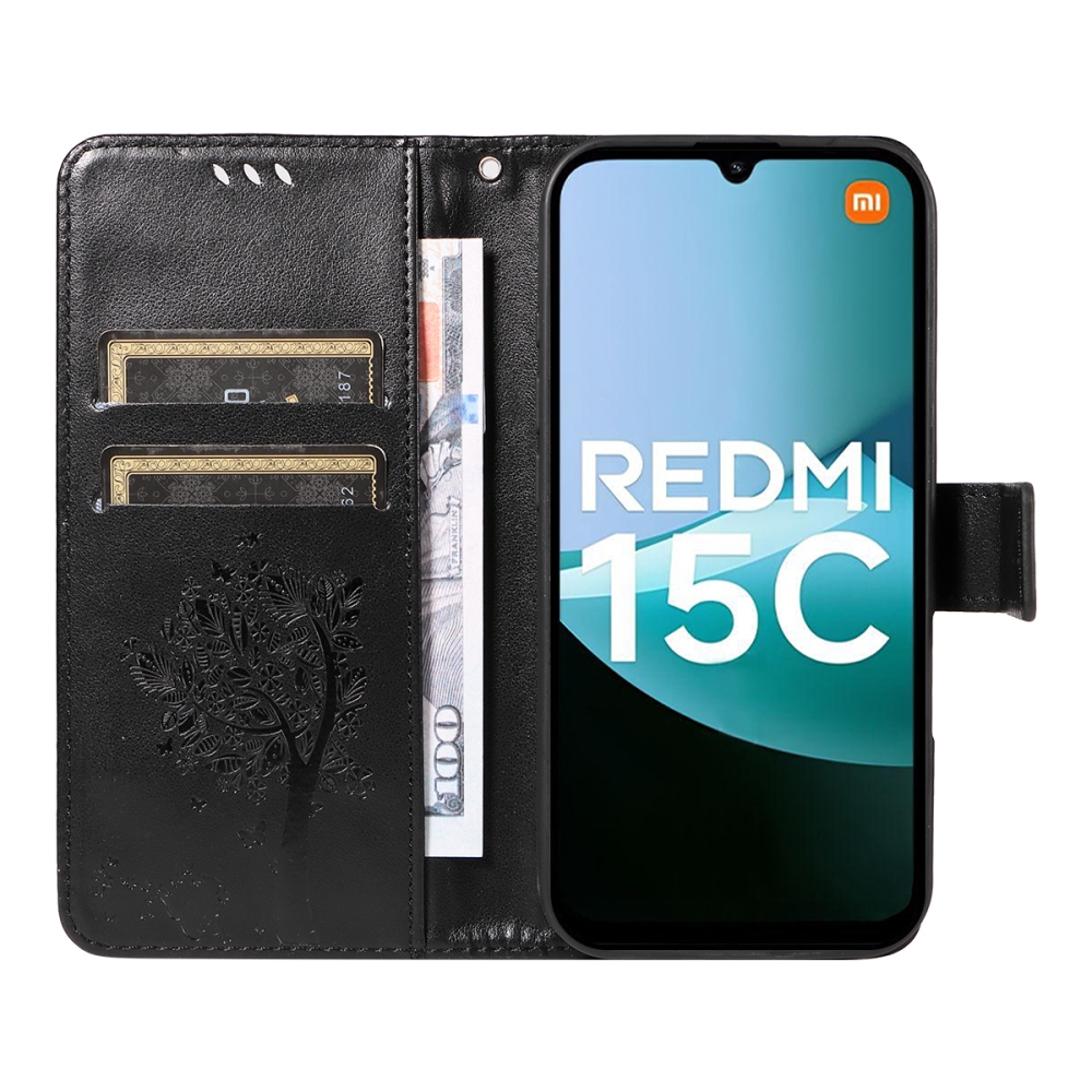 Fák könyve tok Xiaomi Redmi 15C 4G/5G (173mm) - fekete