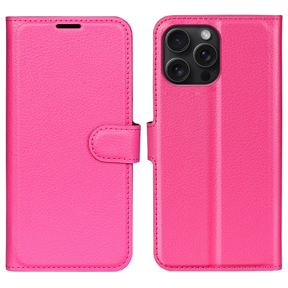 Litchi könyv tok iPhone 16 Pro Max készülékhez - rózsaszínű