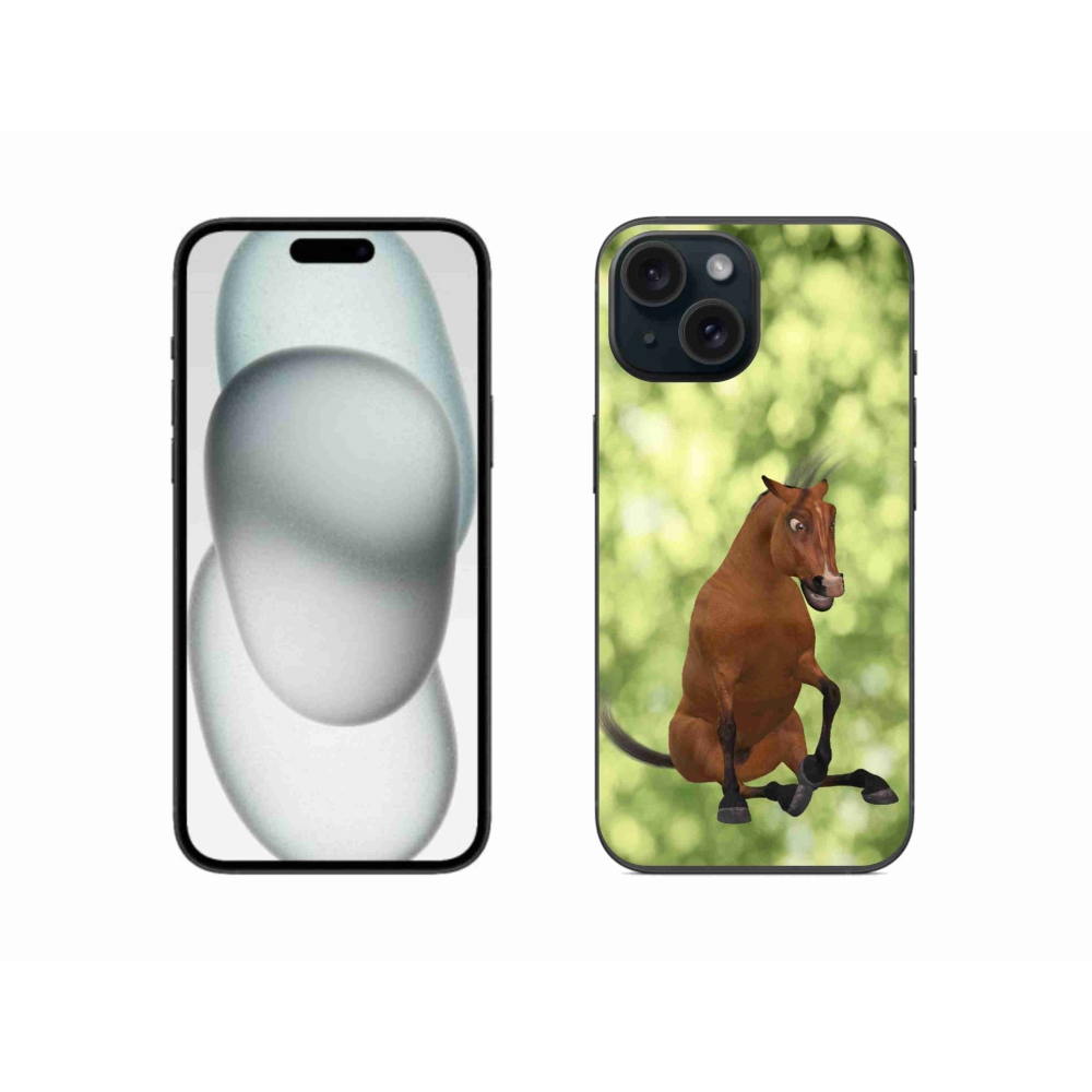 Zselés borítás mmCase iPhone 15 készülékhez - barna rajzfilm ló 1