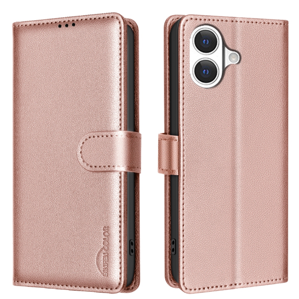 BINFEN könyvtáska iPhone 17 készülékhez - rózsaarany