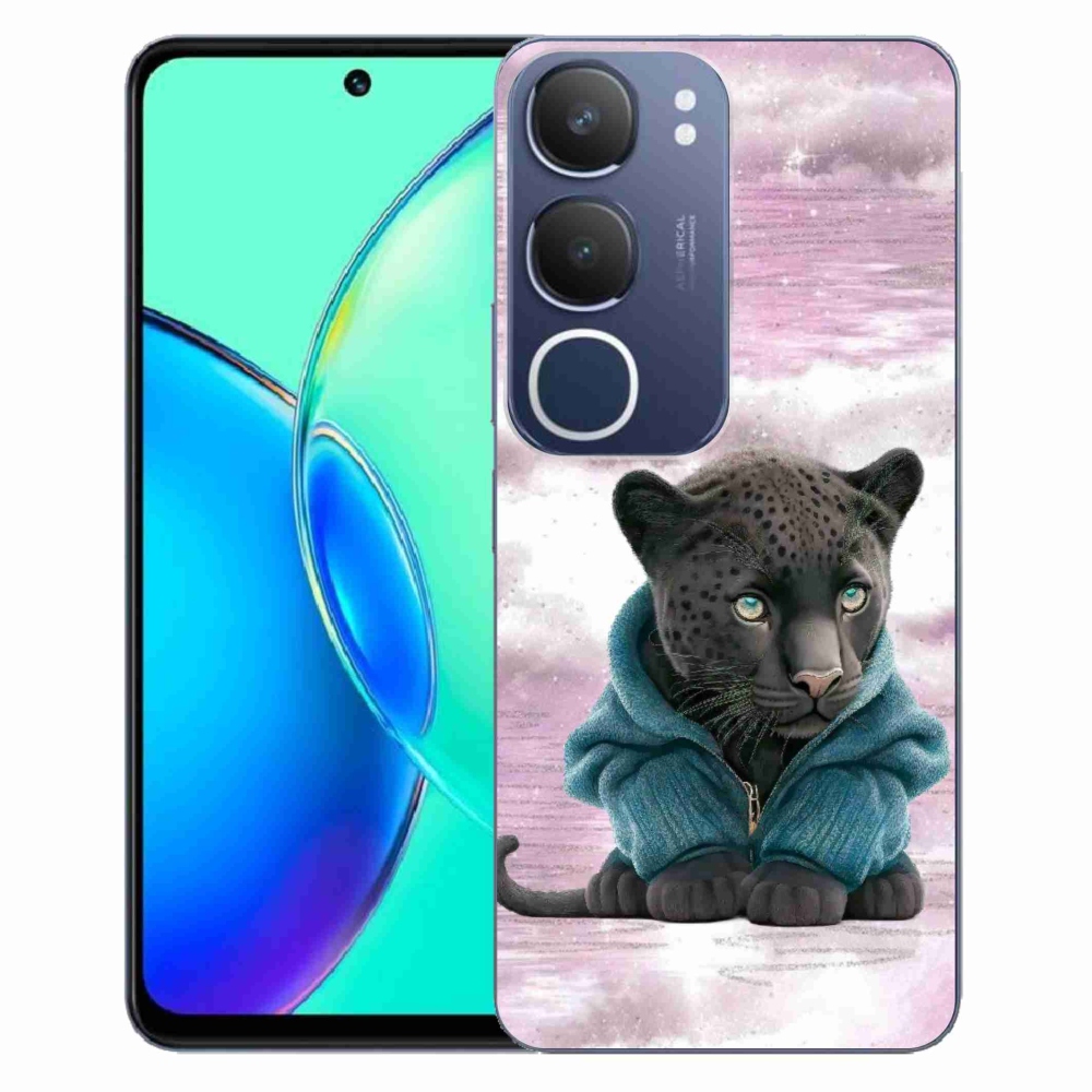 Gél borítás mmCase a Vivo Y19s készülékhez - fekete párduc pulóverben