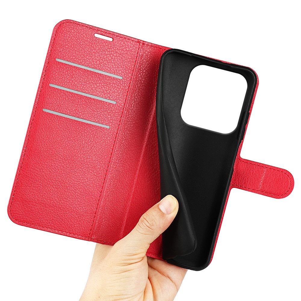 Litchi könyv tok a Xiaomi Redmi Note 14 5G-hez - piros