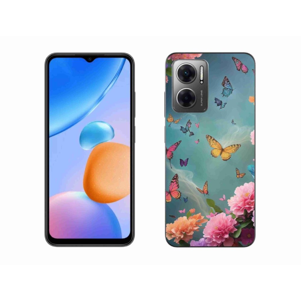Gél borító mmCase a Xiaomi Redmi 10 5G számára - színes virágok és pillangók