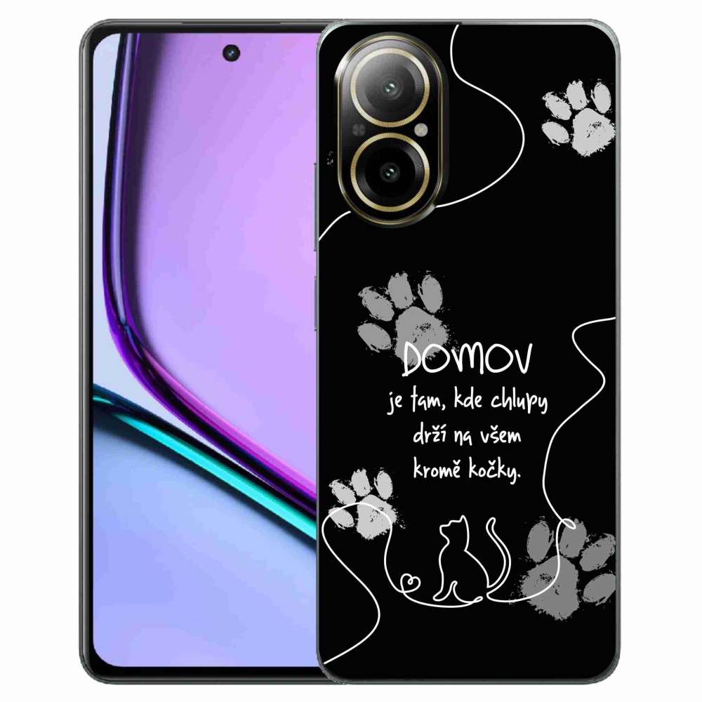 Gél borító mmCase a Realme C67 készülékhez - macska motívum fekete háttérrel