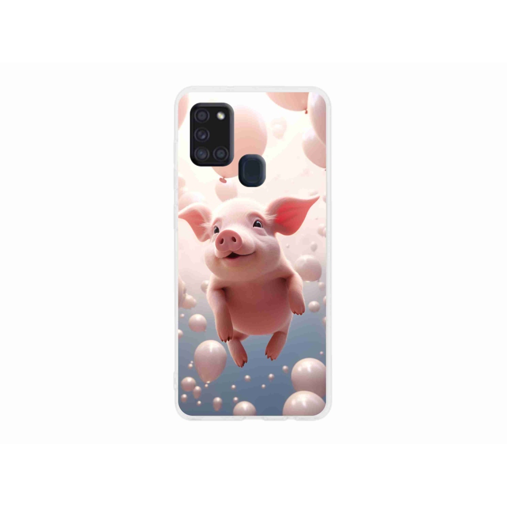 Gél borítás mmCase Samsung Galaxy A21s készülékhez - malacka lufikkal