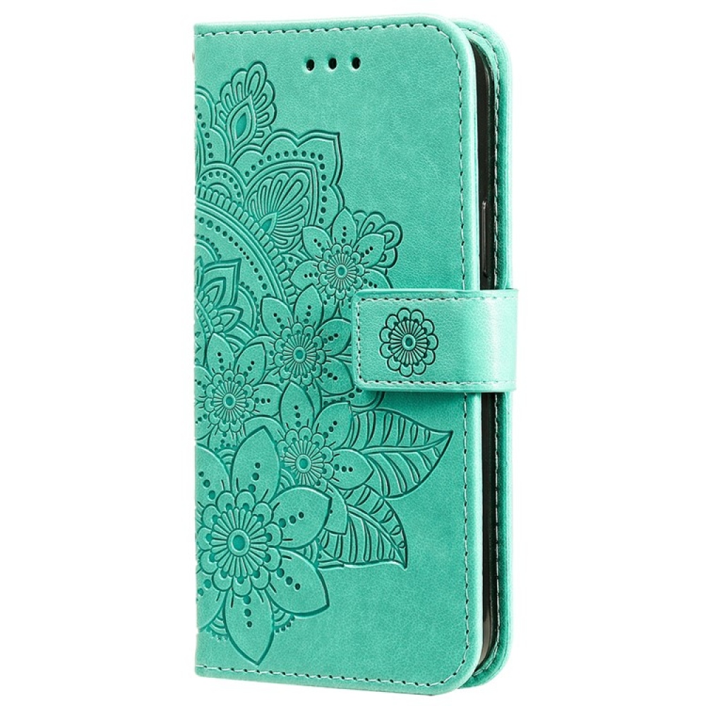 Virágos könyvtáska a Vivo Y29s 5G-hez - teal színű