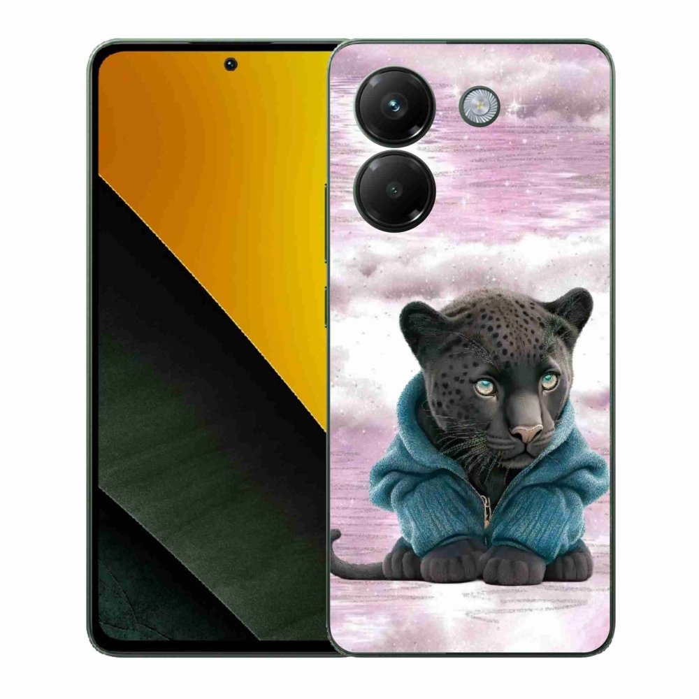 Gél borítás mmCase a Xiaomi Poco M7 Pro 5G számára - fekete párduc pulóverben