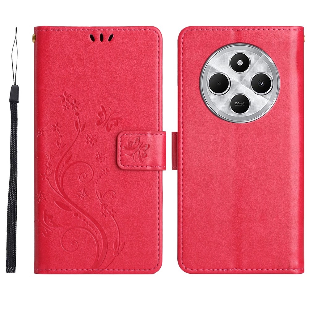 Virágok könyv tok Xiaomi Redmi 14C/Poco C75-hez - piros