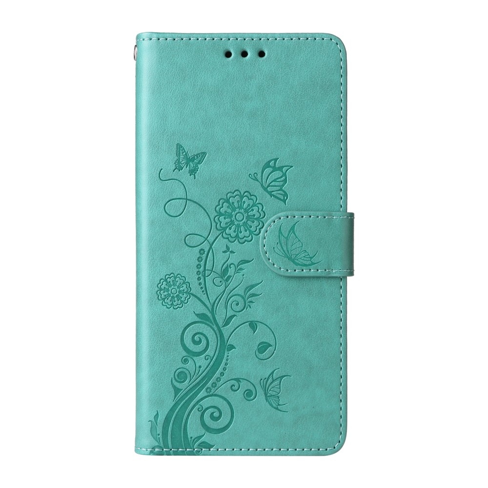 Virágos könyvtáska a Realme 14 5G készülékhez - teal színű