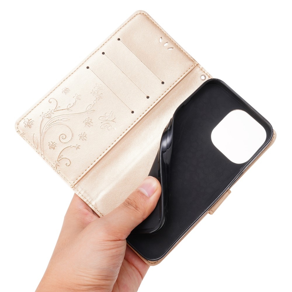 Virágok könyv tok iPhone 15 Pro készülékhez - arany