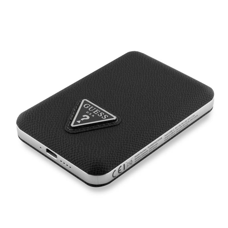 Guess PU szemcsés háromszög logóval MagSafe Powerbank 5000mAh fekete