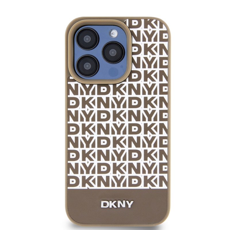 DKNY PU bőr Ismétlődő mintás alsó csík MagSafe hátlap iPhone 12/12 Pro barna színű iPhone 12/12 Pro számára