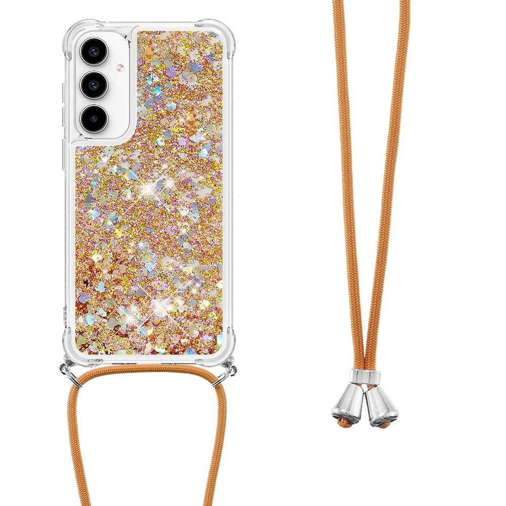 Csillogó homokóra zselés tok zsinórral Samsung Galaxy A36 5G - arany/szív