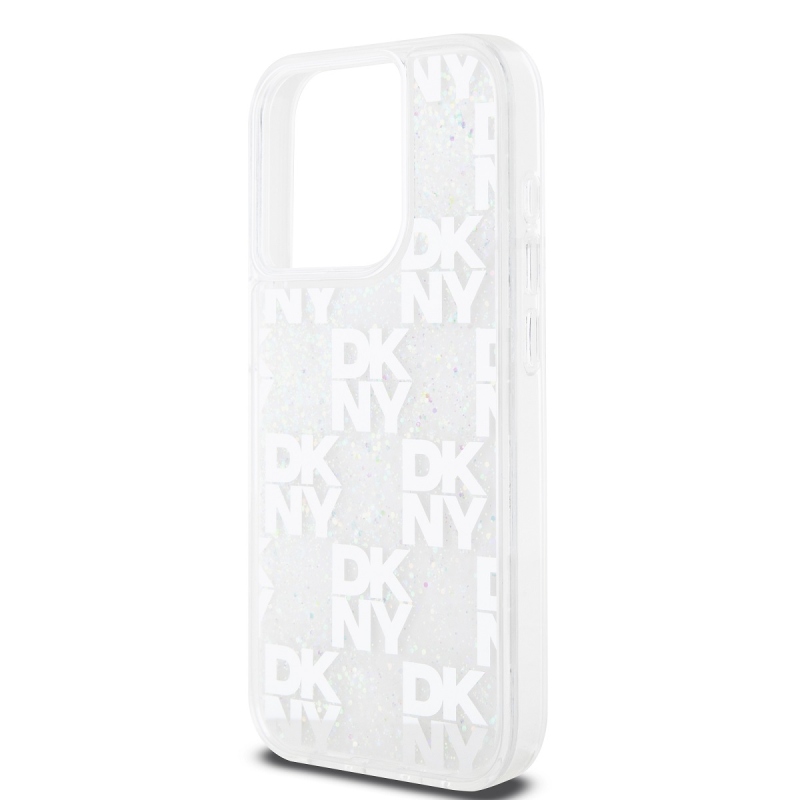 DKNY Liquid Glitter Checkered Pattern hátlap iPhone 15 Pro-hoz Átlátszó