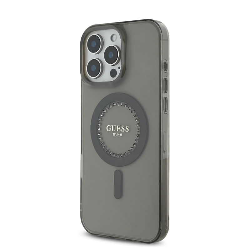 Guess IML strasszos gyűrű MagSafe hátlap iPhone 16 Pro fekete színű iPhone 16 Pro számára