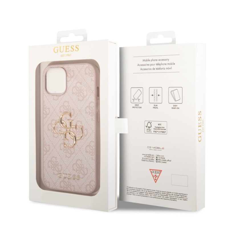 Guess PU 4G fém logós hátlap iPhone 15 rózsaszínhez