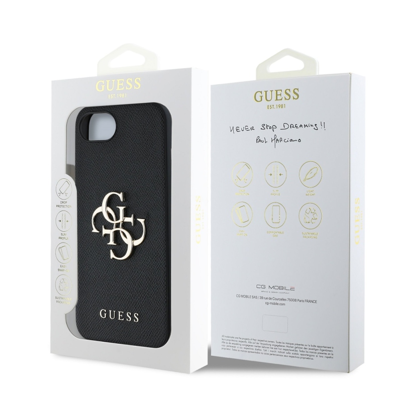 Guess PU szemcsés 4G fém logó hátlap iPhone 16e fekete
