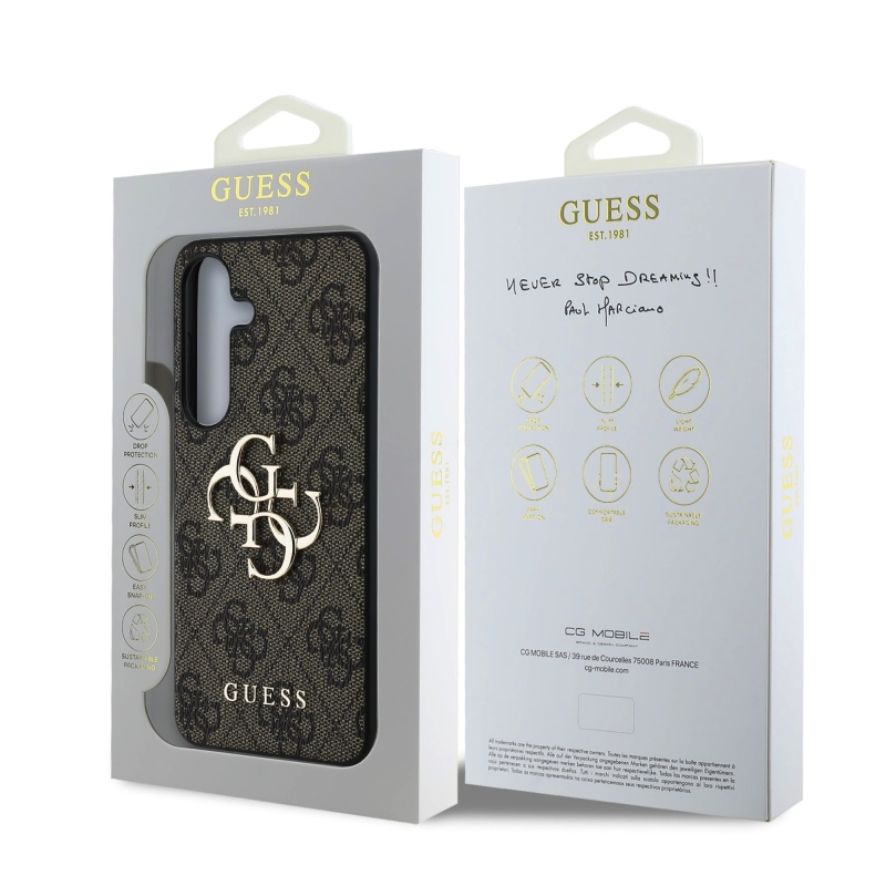 Guess PU 4G fém logó hátlap Samsung Galaxy S25 barna