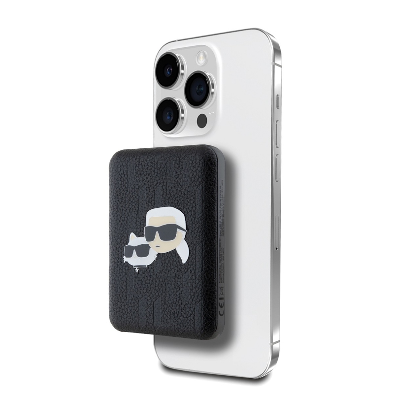 Karl Lagerfeld dombornyomott K&CH Heads MagSafe Powerbank 5000mAh Fekete