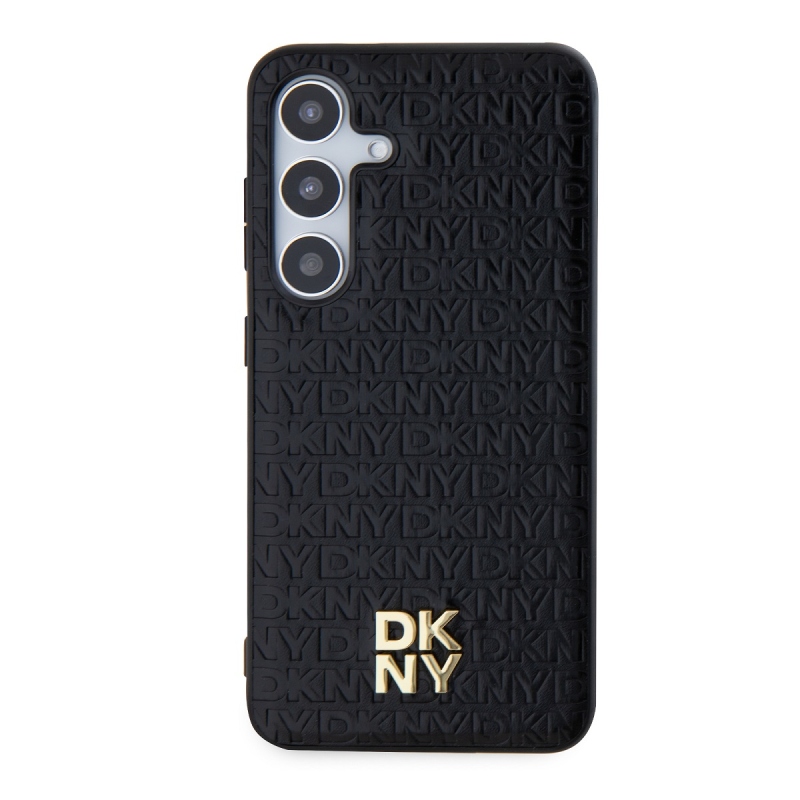DKNY PU bőr Ismétlődő mintás Stack Logo Magsafe hátlap Samsung Galaxy S24+ fekete