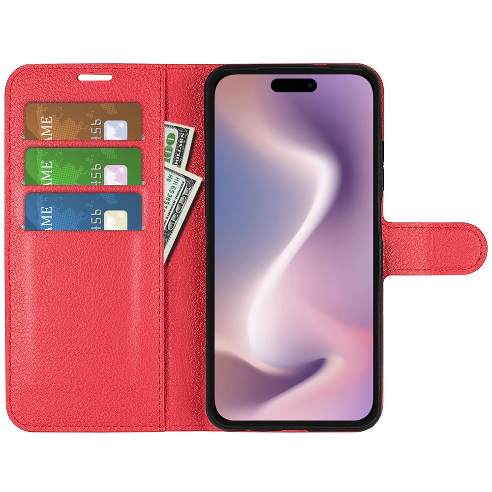 Litchi könyv tok iPhone 16 Pro Max készülékhez - piros