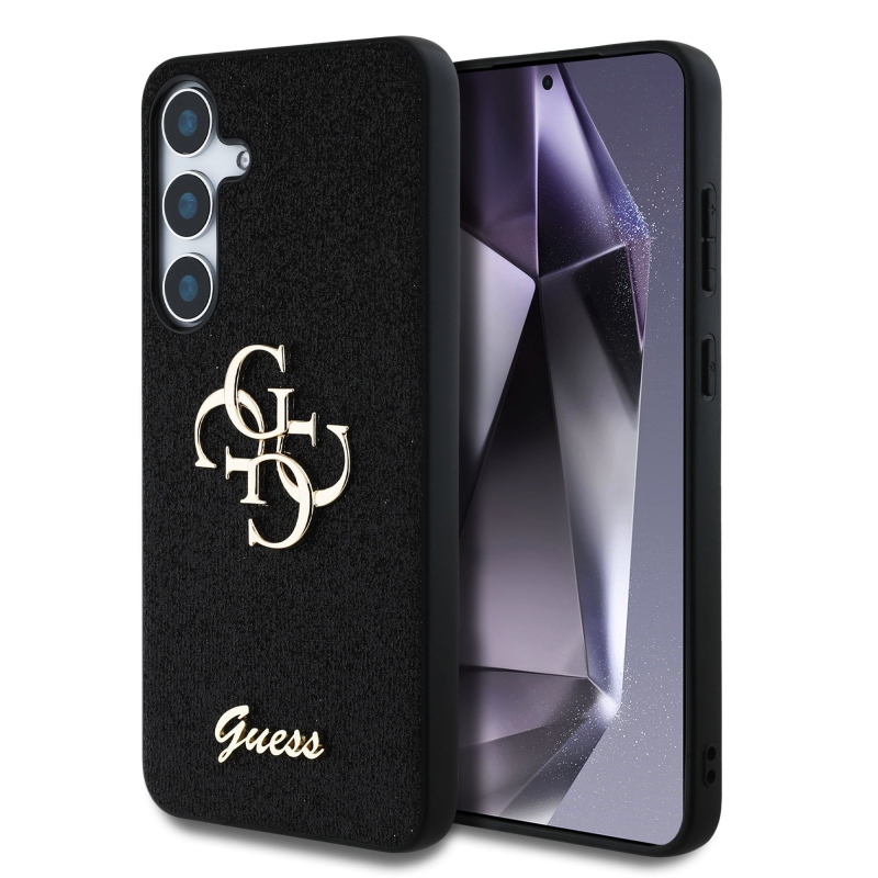 Guess PU Fixed Glitter 4G Metal Logo hátlap Samsung Galaxy S25 fekete