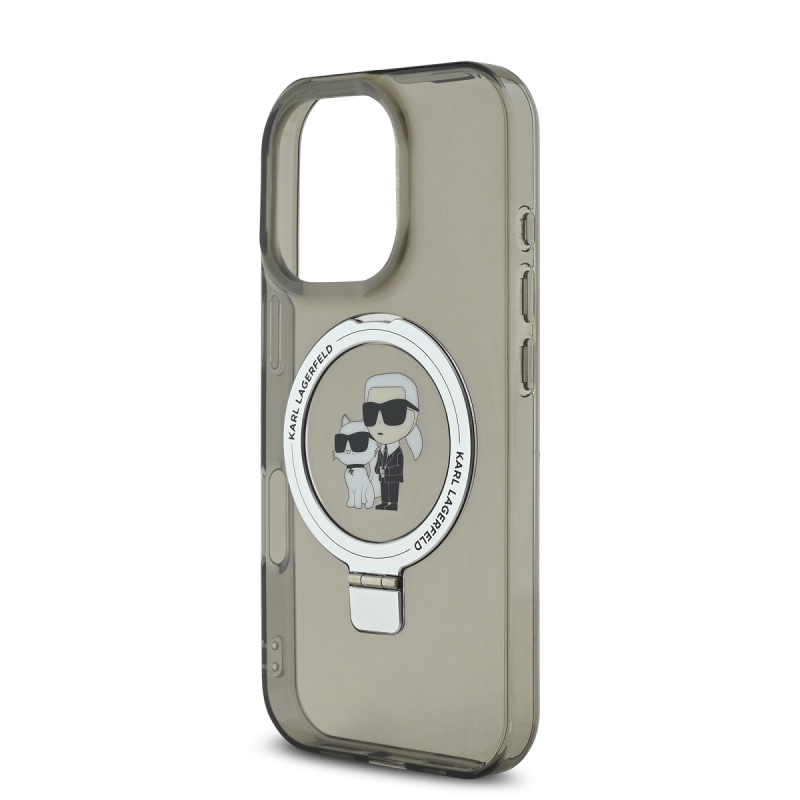 Karl Lagerfeld Ringstand Karl és Choupette MagSafe hátlapi borító iPhone 16 Pro-hoz Fekete