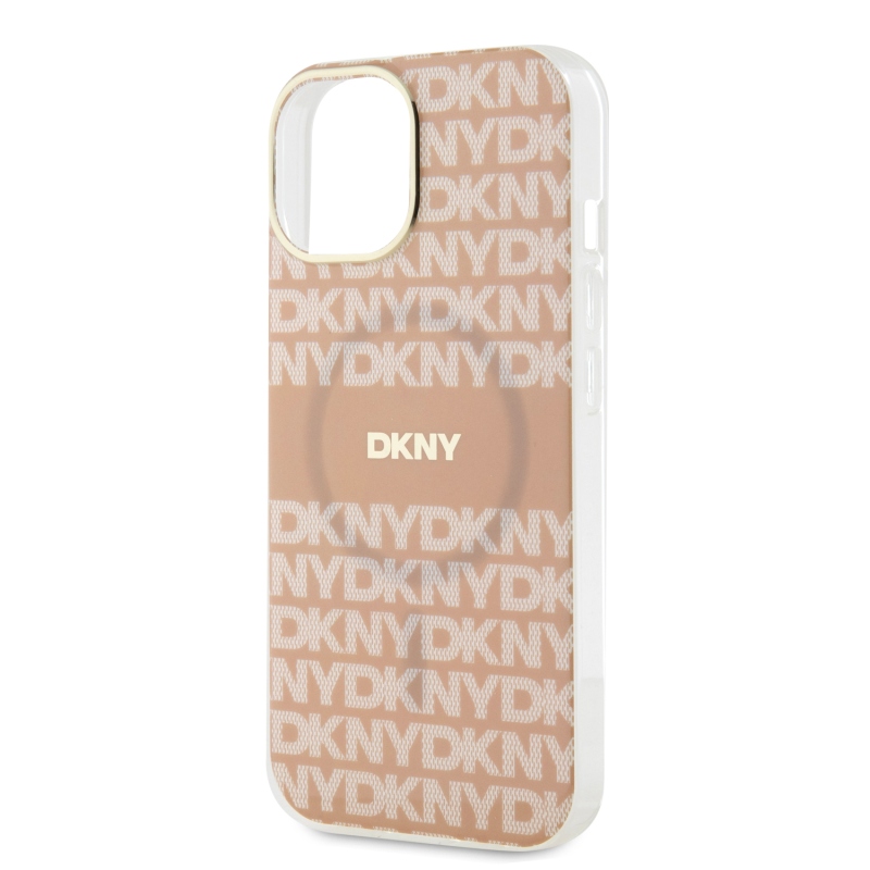 DKNY PC/TPU ismétlődő mintás tonális csíkos Magsafe hátlap iPhone 15 rózsaszínű készülékhez