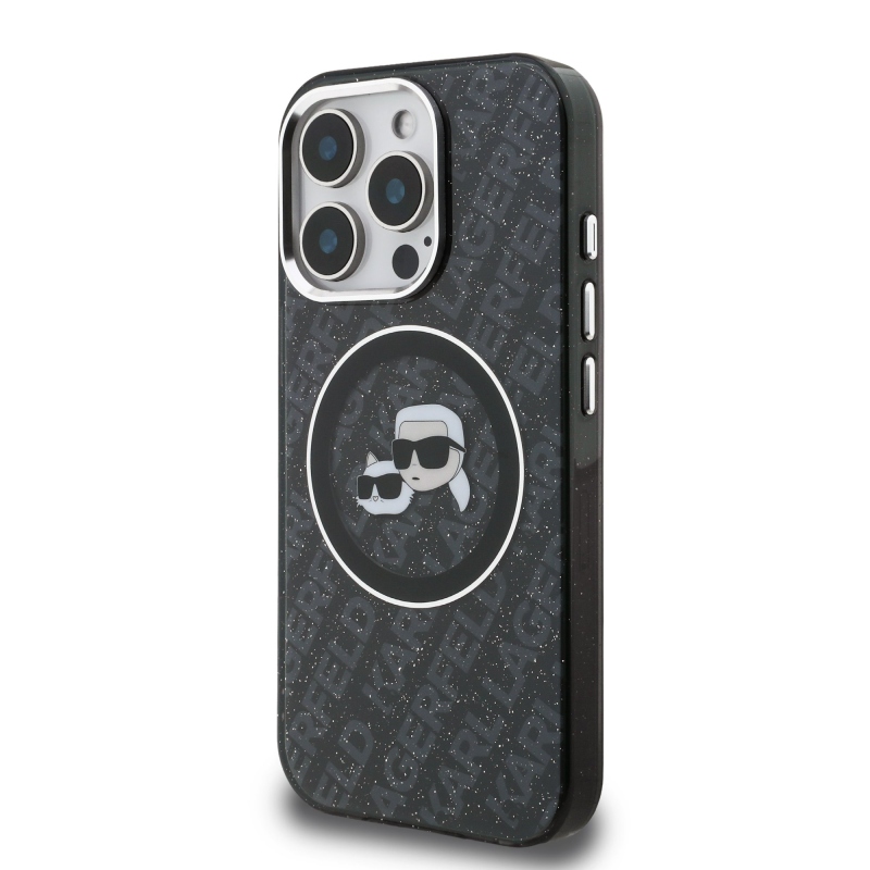 Karl Lagerfeld IML K&CH Heads Ismételt logó MagSafe hátlapi borító iPhone 15 Pro-hoz Fekete