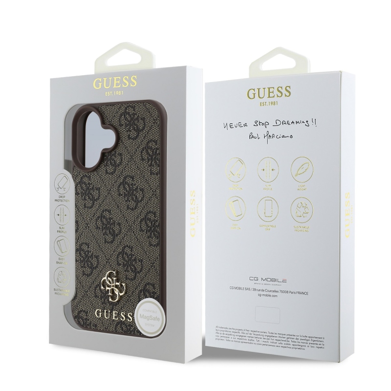 Guess PU 4G kis fém logó MagSafe hátlap iPhone 16 barna 16-hoz barna