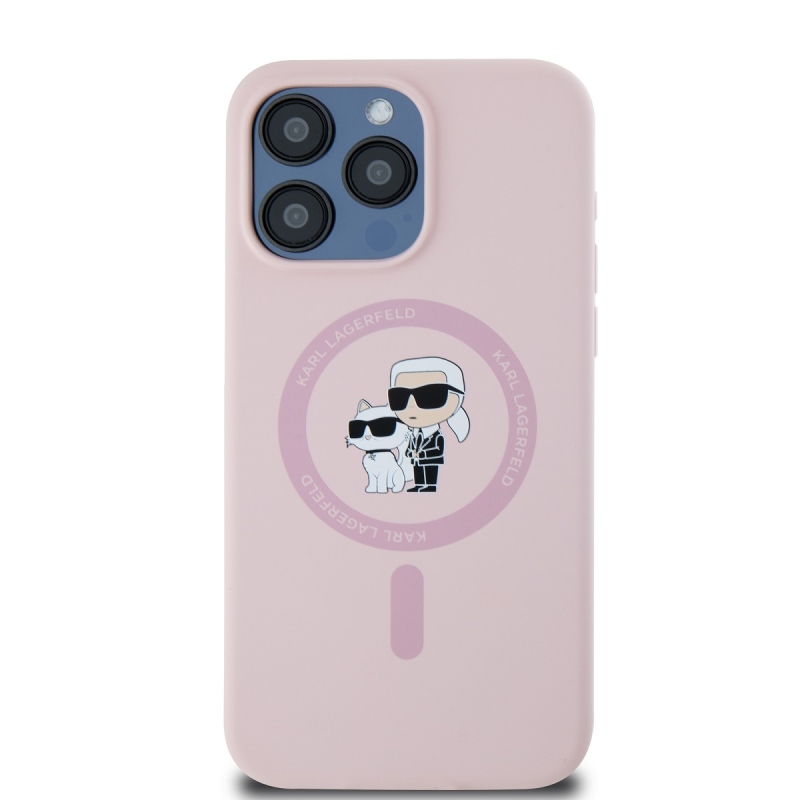 Karl Lagerfeld folyékony szilikon Karl és Choupette Magsafe hátlap iPhone 14 Pro Max rózsaszínű iPhone 14 Pro Max készülékhez