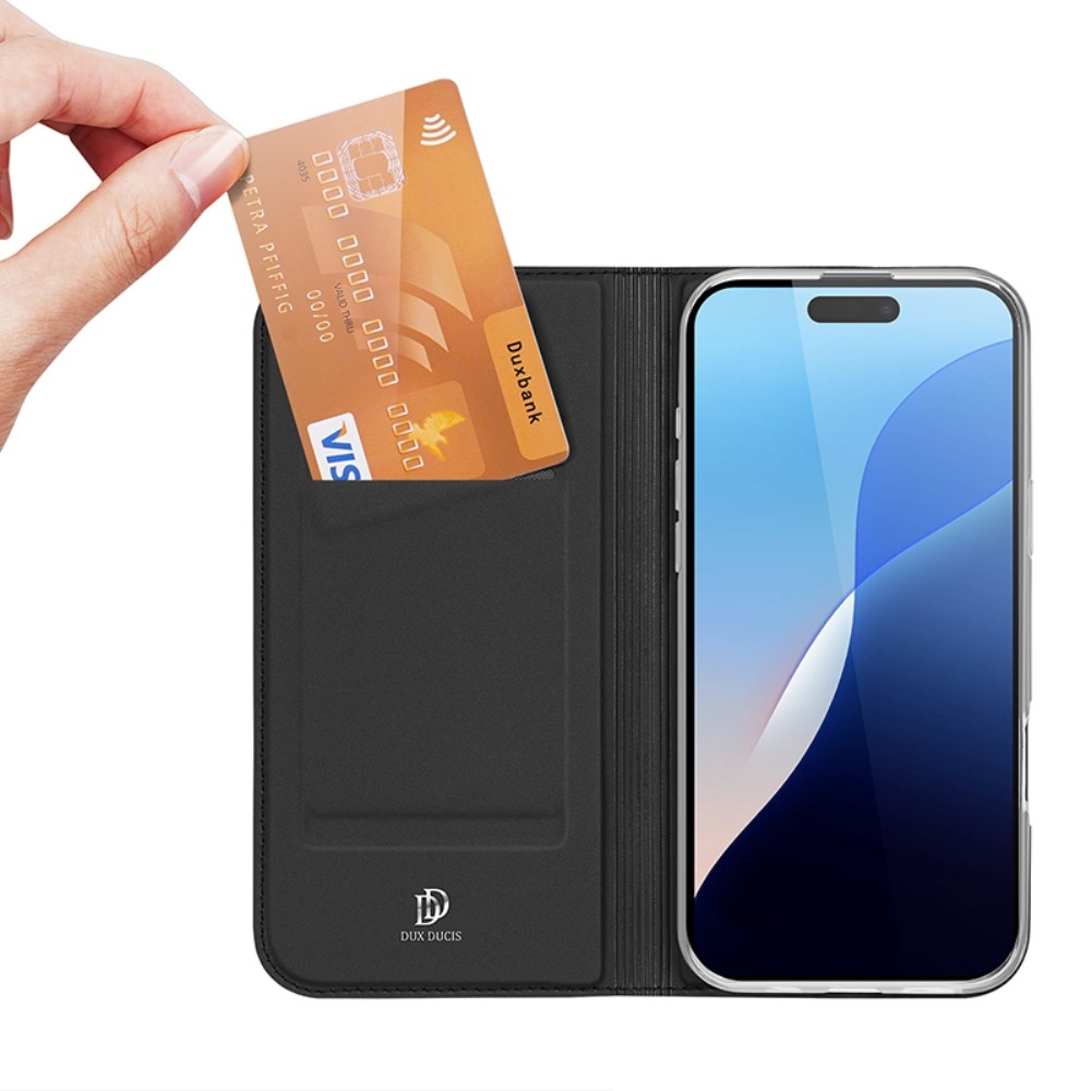 DUX könyvtáska iPhone 16 Pro készülékhez - fekete