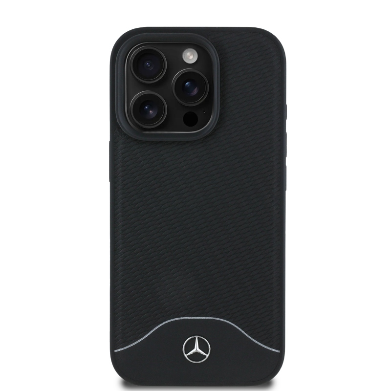 Mercedes fa utánzat és sima bőr MagSafe hátlap az iPhone 16 Pro-hoz Fekete