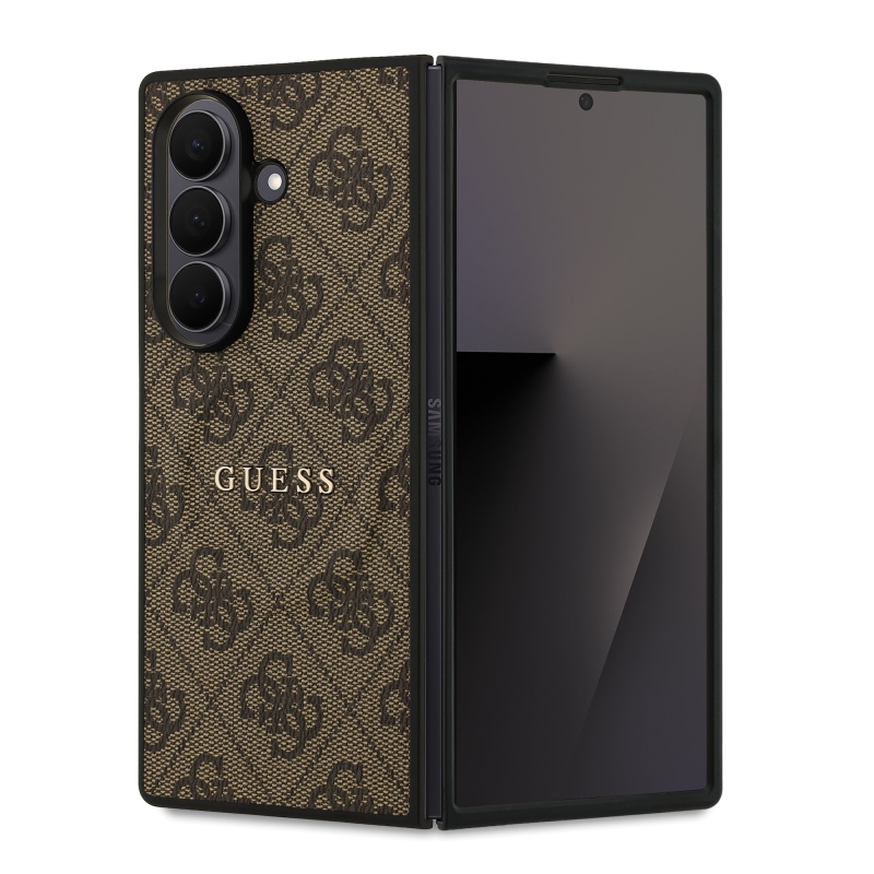 Guess PU bőr 4G színes gyűrűs mágneses hátlap Samsung Galaxy Z Fold 7 barna barna