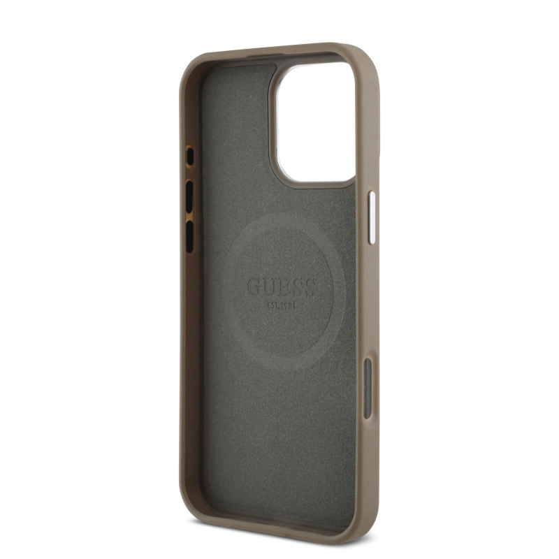 Guess PU szemcsés, háromszög alakú logós hátlap iPhone 16 Pro barna színű készülékhez