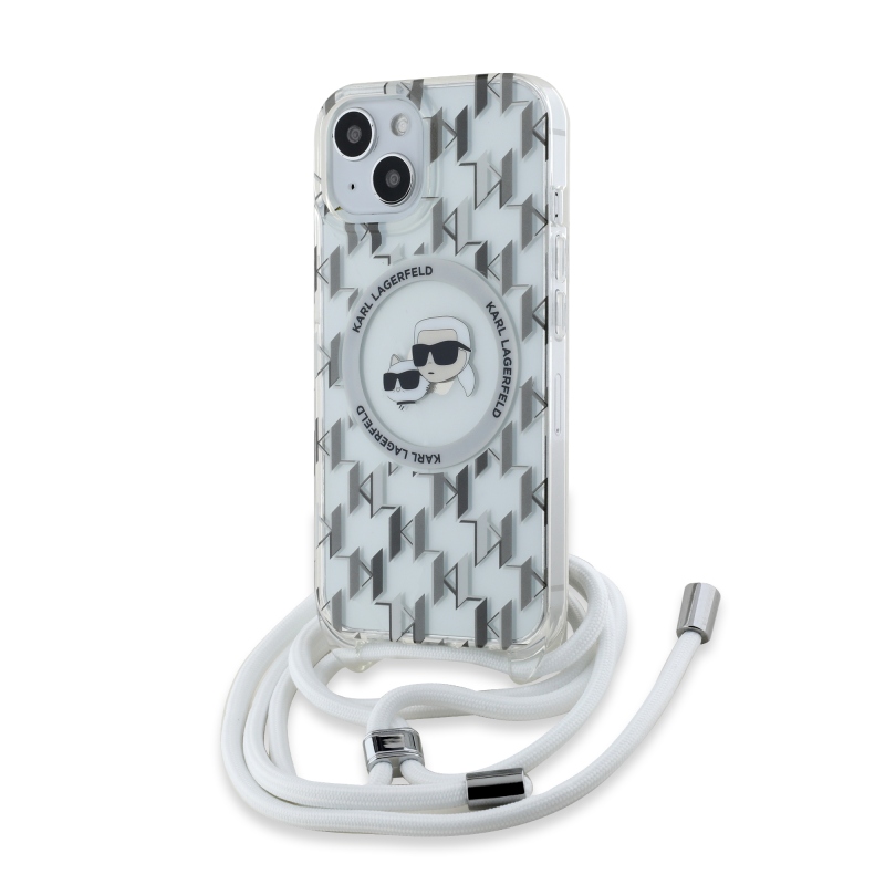 Karl Lagerfeld IML Monogram Kereszttest K&CH Heads MagSafe hátlap iPhone 15-hez Átlátszó