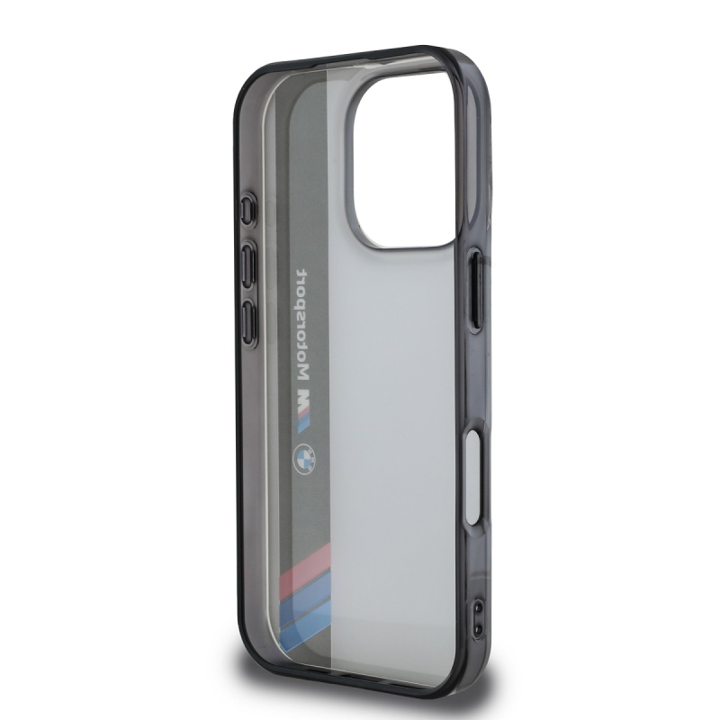 BMW IML Motorsport függőleges csíkos hátlap iPhone 16 Pro Max készülékhez Szürke