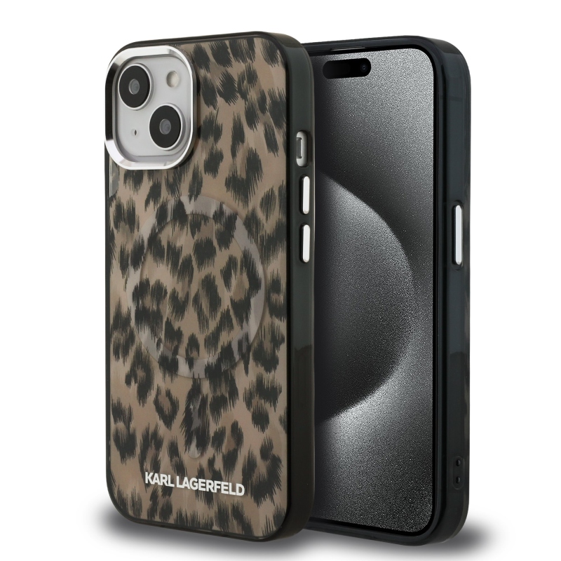 Karl Lagerfeld IML Leopard Leopard MagSafe hátlap iPhone 15-hez Barna