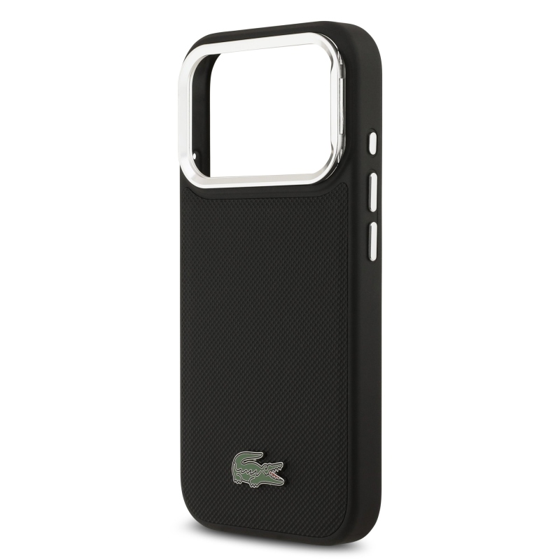 Lacoste Iconic Petit Pique kameraállvány MagSafe hátlapi borító iPhone 17 Pro-hoz Fekete