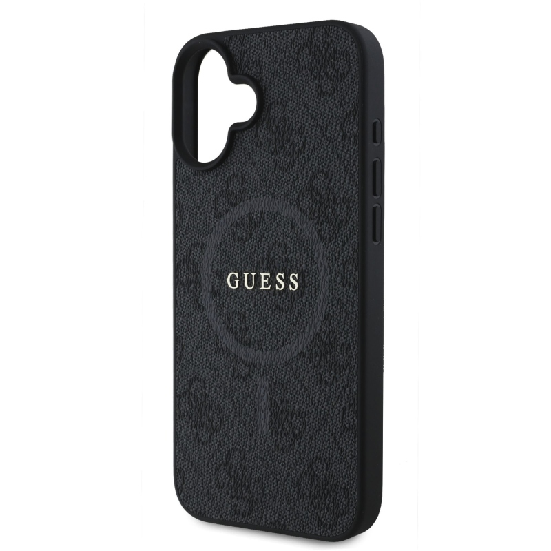 Guess PU bőr 4G színes gyűrűs MagSafe hátlap iPhone 16-hoz Fekete