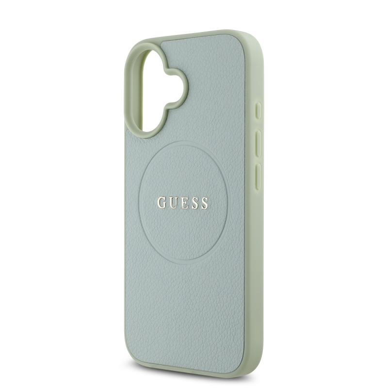 Guess PU szemcsés klasszikus logóval ellátott MagSafe hátlap iPhone 16-hoz Zöld